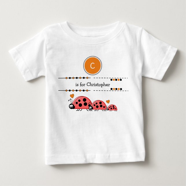 Ladybugs add name black and orange baby T-Shirt (Front)