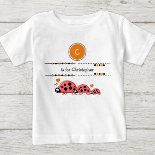 Ladybugs add name black and orange baby T-Shirt