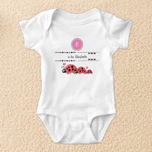 Ladybugs add name black and pink baby bodysuit