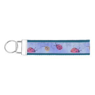 Ladybugs and Autumn Leaves Cute Pattern Blue Wrist Wrist Keychain