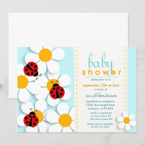 Ladybugs and Daisies Baby Shower Invitations