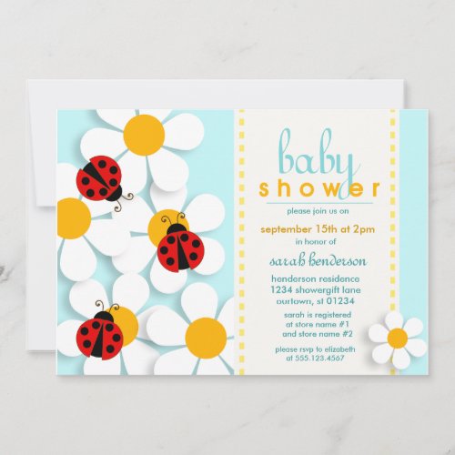 Ladybugs and Daisies Baby Shower Invitations