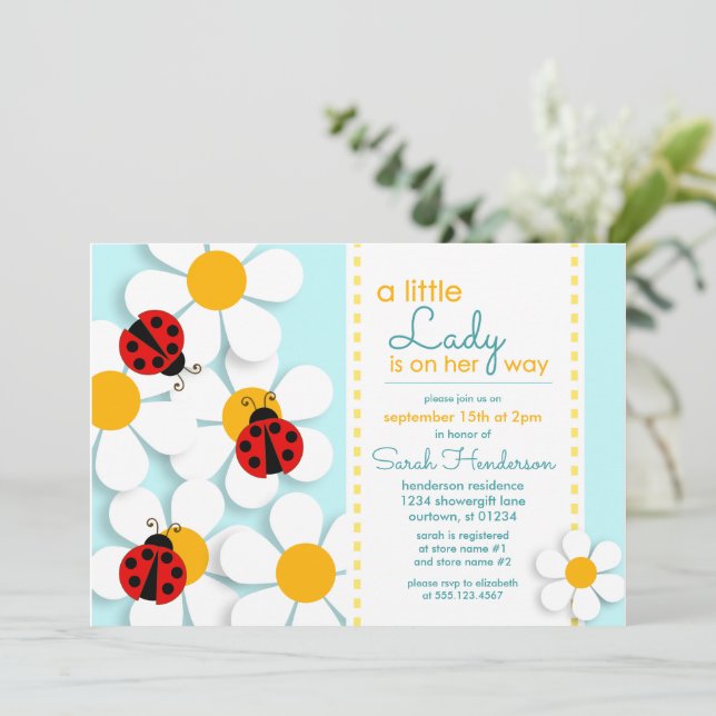 Ladybugs and Daisies Baby Shower Invitations (Standing Front)