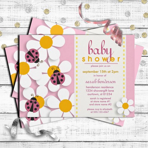 Ladybugs and Daisies Baby Shower Invitations