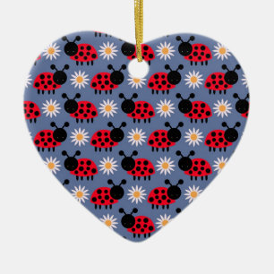 Ladybugs and Daisies Pattern Ceramic Ornament