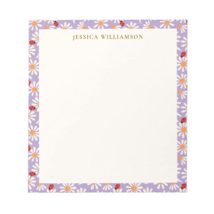 Ladybugs and Daisies Personalized Name Notepad
