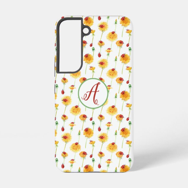 Ladybugs and Dandelions Pattern With Initials Samsung Galaxy Case (Back)