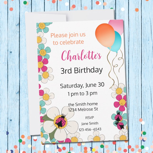 Ladybugs and Flowers Birthday Party Invitation (Creator Uploaded)