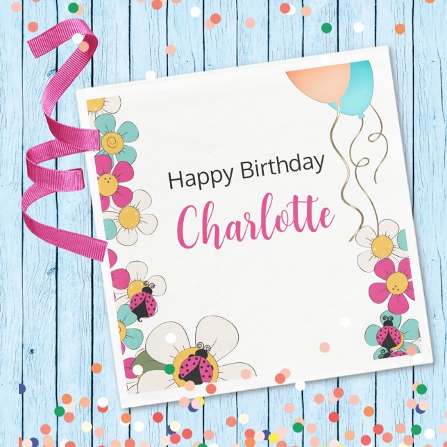 Ladybugs and Flowers Birthday Party Napkins (Creator Uploaded)