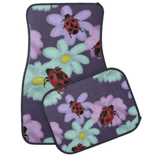 Ladybugs and flowers car floor mat