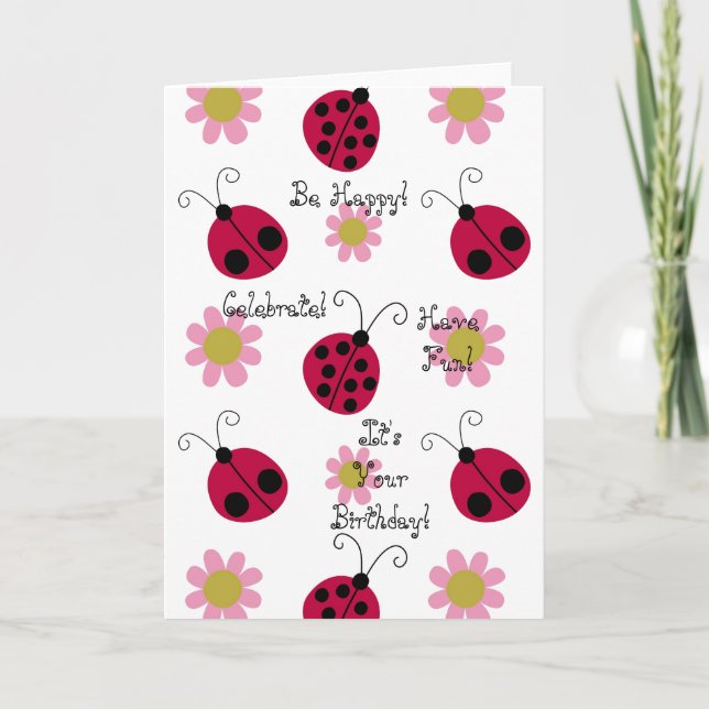 Ladybugs and Flowers Card (Front)