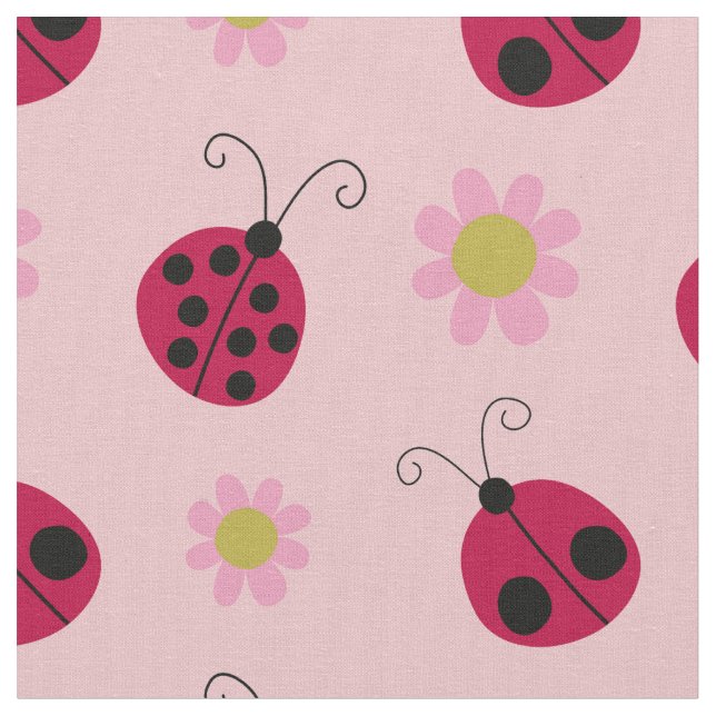 Ladybugs and Flowers Fabric (Close Up)