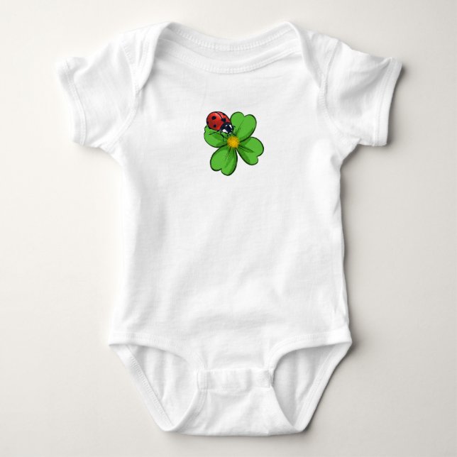 Ladybugs and Green Leaves Nature Illustration Past Baby Bodysuit (Front)