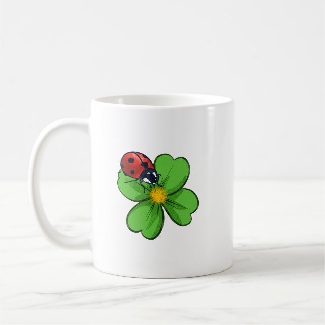 Ladybugs and Green Leaves Nature Illustration Past Coffee Mug (Left)