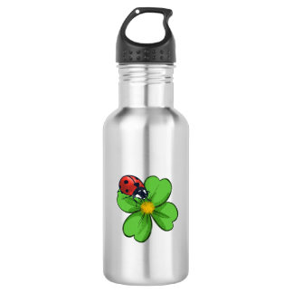 Ladybugs and Green Leaves Nature Illustration Past Stainless Steel Water Bottle