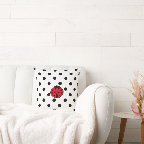 Ladybugs and polka dots     throw pillow