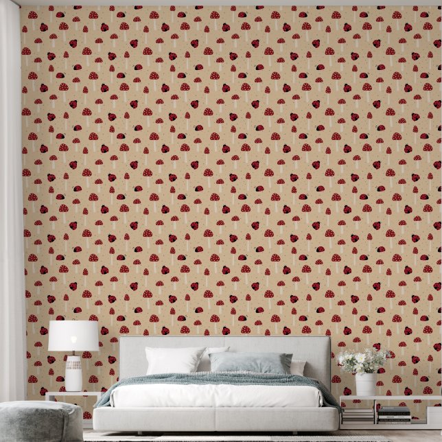 Ladybugs and Red Mushrooms Wallpaper (Bedroom)
