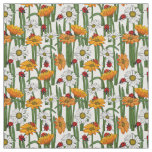 Ladybugs and Summer Meadow Flowers Nature Pattern Fabric