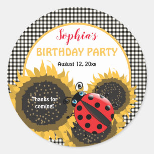 Ladybugs and Sunflowers Birthday Party Thank You Classic Round Sticker