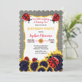 Ladybugs and Sunflowers Girl 1st Birthday Party Invitation (Standing Front)