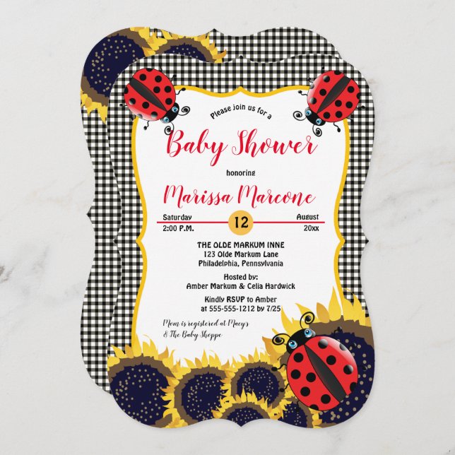 Ladybugs and Sunflowers Girl Baby Shower Invitation (Front/Back)