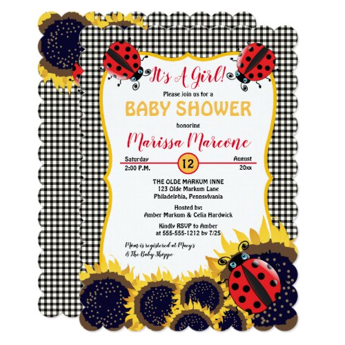 Ladybugs and Sunflowers It's A Girl Baby Shower Invitation