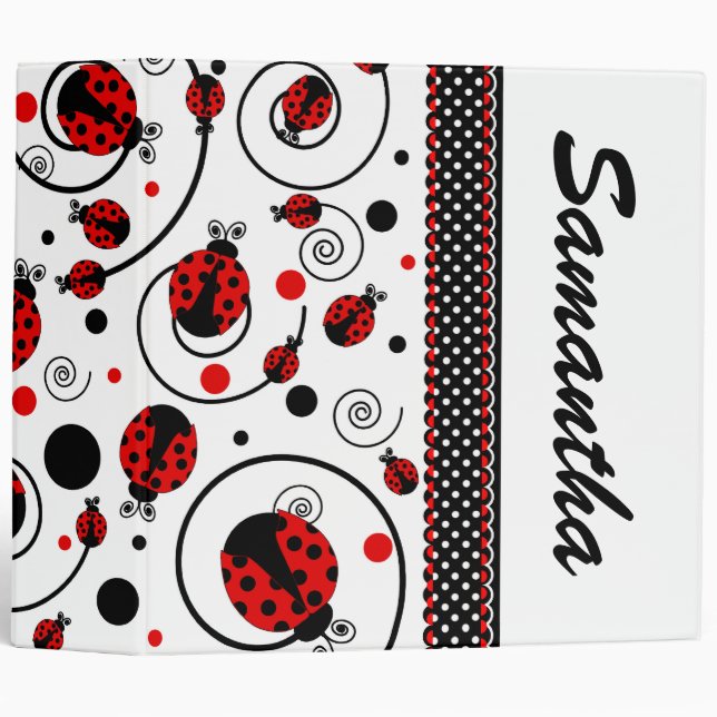 Ladybugs and Swirls Name  3 Ring Binder (Front/Spine)