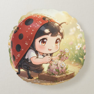 Ladybugs and the Hidden Nectar Kingdom.1 Round Pillow