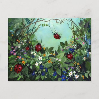 Ladybugs At Play Post Card by goldersbug at Zazzle