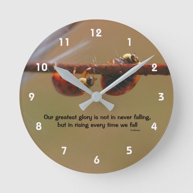 Ladybugs Attitude Inspirational Confucius Quote Round Clock (Front)
