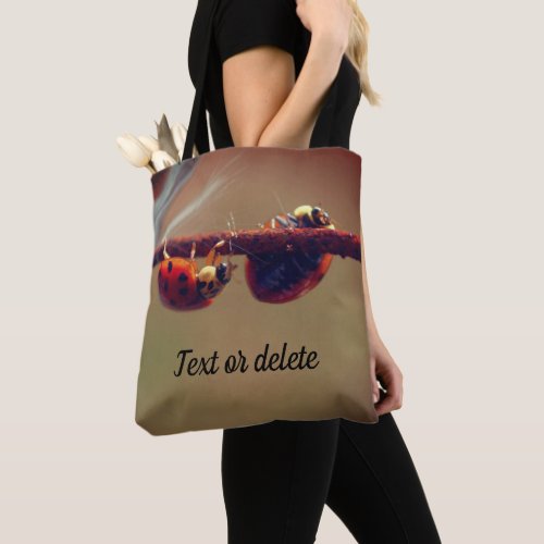 Ladybugs Balancing Close Up Personalized Tote Bag