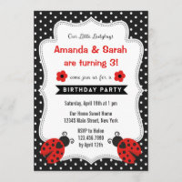 Ladybugs Birthday Invitation Red Black