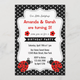 Ladybugs Birthday Invitation Red Black