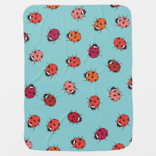 Ladybugs, blue background, charming seamless patte baby blanket
