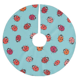 Ladybugs, blue background, charming seamless patte brushed polyester tree skirt