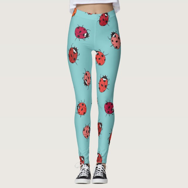 Ladybugs, blue background, charming seamless patte leggings (Front)