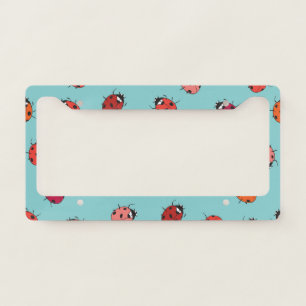Ladybugs, blue background, charming seamless patte license plate frame