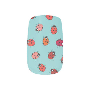 Ladybugs, blue background, charming seamless patte minx nail art