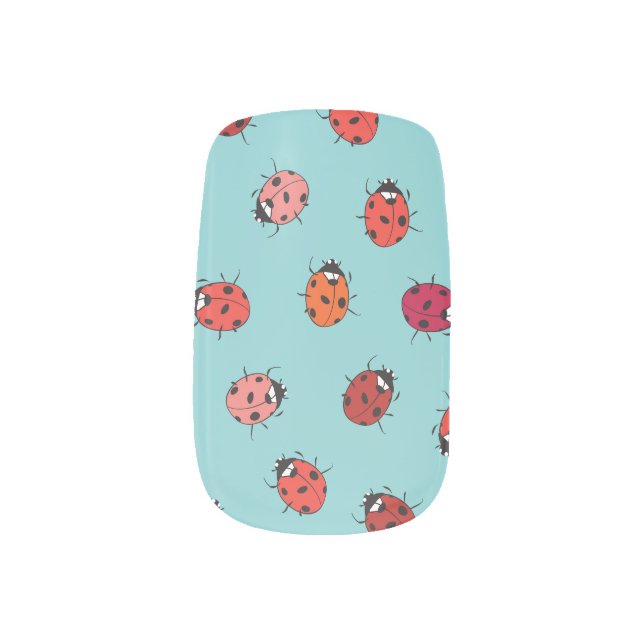 Ladybugs, blue background, charming seamless patte minx nail art (Left Thumb)