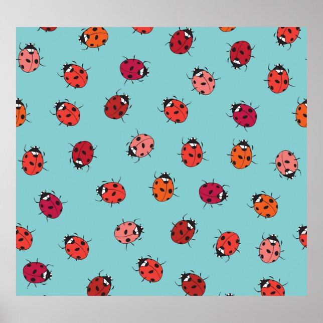 Ladybugs, blue background, charming seamless patte poster (Front)