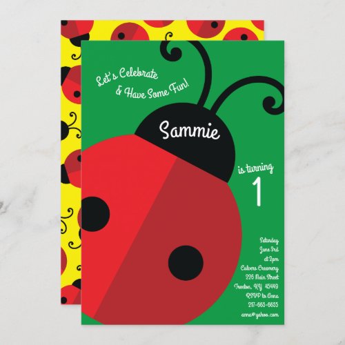 Ladybugs Colorful 1st Birthday Invitations