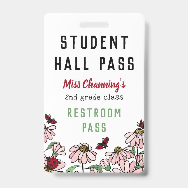 Ladybugs & Daisies Student Hall Pass Badge (Front)