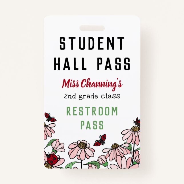 Ladybugs & Daisies Student Hall Pass Badge (Front)