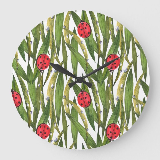Ladybugs: daisy background watercolor pattern. large clock (Front)