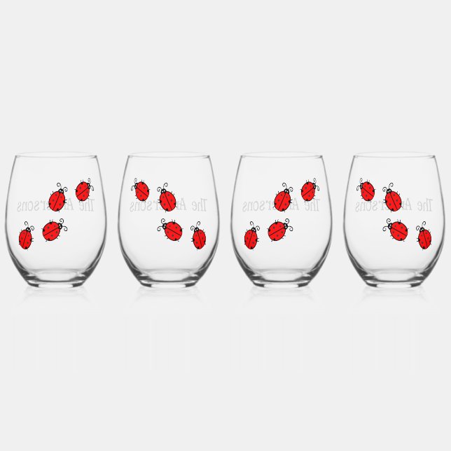 Ladybugs Design Wine Glass Set  (Front)