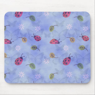 Ladybugs Flowers and Leaves Mouse Pad