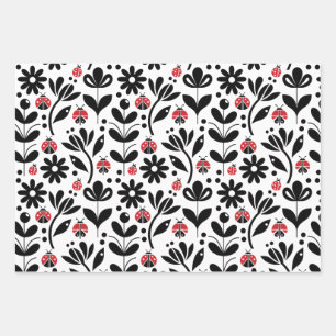 LADYBUGS & FLOWERS WRAPPING PAPER SHEETS