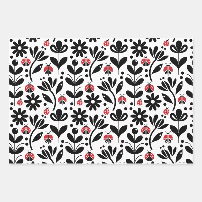 LADYBUGS & FLOWERS WRAPPING PAPER SHEETS (Front)