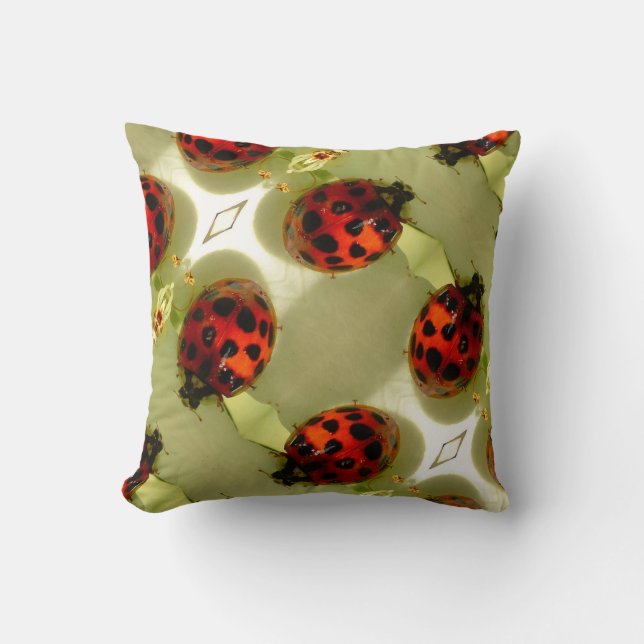 Ladybugs, green leaves throw pillow (Front)