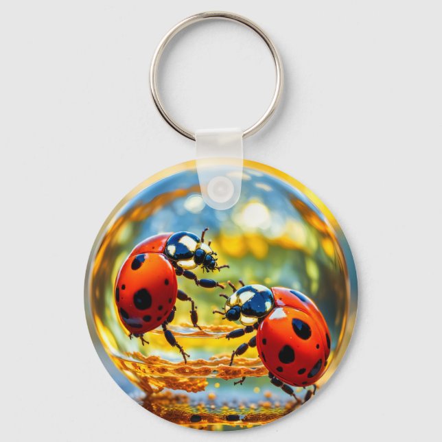 Ladybugs in a drop of water keychain (Front)